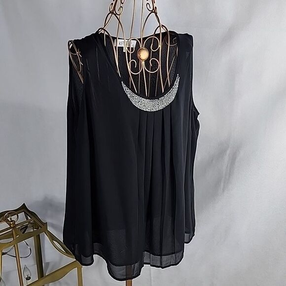 Lined Cluster Beaded Flowy Dressy Pleated Blouse - Picture 1 of 8